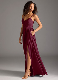 Azazie Alia Bridesmaid Dresses Mulberry A-Line Pleated Stretch Satin Dress image6