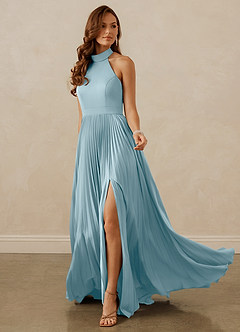 Christian Siriano Bridal for Azazie 1007 Bridesmaid Dresses Moody Blue A-Line Pleated Stretch Satin Dress image3