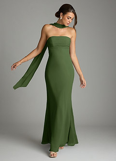 Azazie Saylor Brudtärnklänningar Klä av Sjöjungfru i Chiffong Axelbandslös Oliv image7