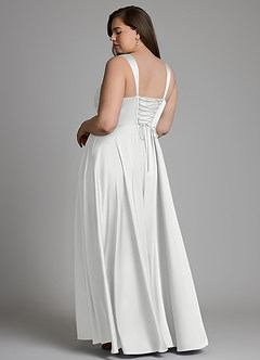 Azazie Azaria Vestidos de madrinha de casamento Vestido Branco de Cetim elástico de Linha A com Corpete image8