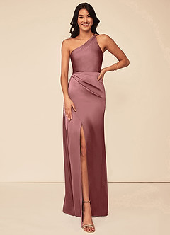 Azazie Maron Bridesmaid Dresses Amethyst A-Line One Shoulder Stretch Satin Dress image1