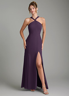 Azazie Rue Bridesmaid Dresses Plum A-Line Halter Chiffon Dress image4