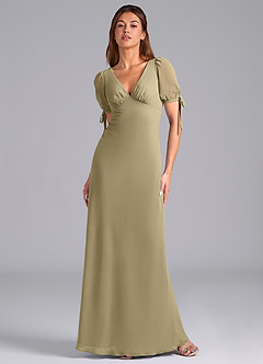 Azazie Pheby Bridesmaid Dresses Moss Green A-Line Pleated Chiffon Dress image1