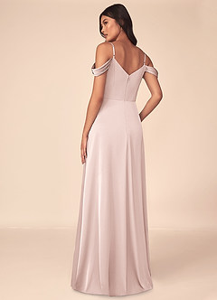 Azazie Ocean Robes de demoiselle d'honneur Robe Trapèze en Satin extensible Col V plissé Rose Pâle image7