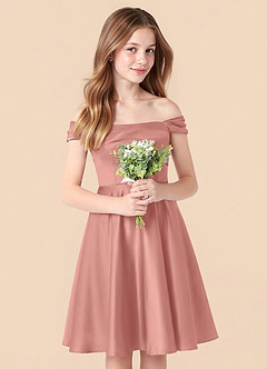 Azazie Amira Junior Rosette A-Line Pleated Stretch Satin Dress image5
