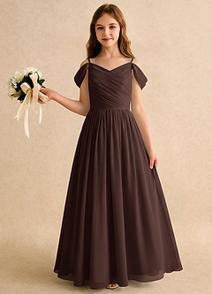 Azazie Chelo Girls Formal Robe Demoiselle D'honneur Fillette Robe Trapèze en Mousseline de soie Plissée Ganache image3