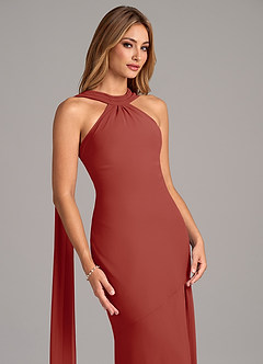 Azazie Kinsley Vestidos de damas de honor Vestido de Terracota de Gasa de Corte Sirena con Plisado image7