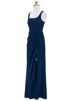 Azazie Mero Junior Dark Navy Mermaid Pleated Stretch Satin Dress image7