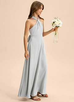 Azazie Beah Junior A-Linie Plissee Stretch-Satin Kleid Silber image6