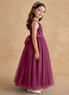 Azazie Cinna Flower Girl Dresses Mulberry A-Line Lace Tulle Dress image4
