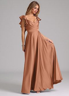 Azazie Leilani Brautjungfernkleider A-Linie Gestreift Stretch-Satin Kleid Bronzer image4