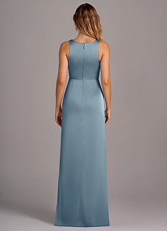 Azazie Wrenlee Bridesmaid Dresses Dusty Blue A-Line Stretch Satin Dress image7