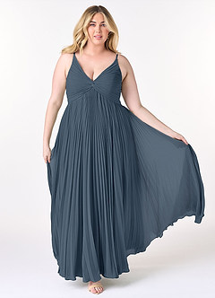 Azazie Raychelle Brautjungfernkleider A-Linie V-Hals Chiffon Kleid Neptunblau image7