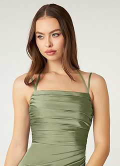 Azazie Desi Robes de demoiselle d'honneur Robe Fourreau en Satin extensible Corset dos nu Sauge Des Jardins image6