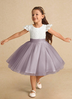 Azazie Vetty Flower Girl Dresses Ivory Dusk A-Line Lace Tulle Dress image5