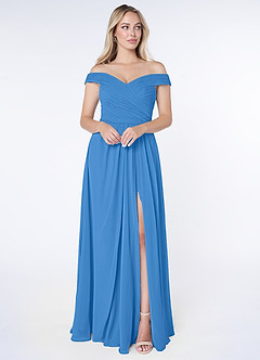 Azazie Audrianna Bridesmaid Dresses Blue Jay A-Line Off-The-Shoulder Gathered Chiffon Convertible Dress image5