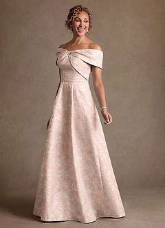 Azazie Harriett Mother of the Bride Dresses Dusty Rose A-Line Off the Shoulder Floral Jacquard Dress image7