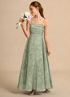 Azazie Pebbles Junior Formal Jurken voor bloemenmeisjes A-Lijn Jurk van Bloemen Burn-out Geplooid Agave image4