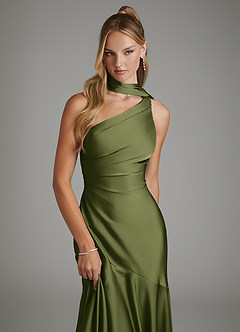 Azazie Amara Hemmaprövning av klänningar Klänning av Sjöjungfru i Stretch Satin One-shoulder Agave image6