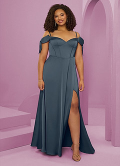 Barbie ♥ Azazie Bridesmaid Dresses Twilight A-Line Off the Shoulder Stretch Satin Dress image1