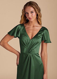 Azazie Soren Bridesmaid Dresses Eucalyptus A-Line Pleated Metallic Satin Dress image2