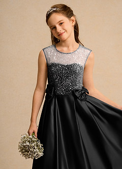 Azazie Candy Girl Flower Girl Dresses Black Ball-Gown Bow Matte Satin Dress image8