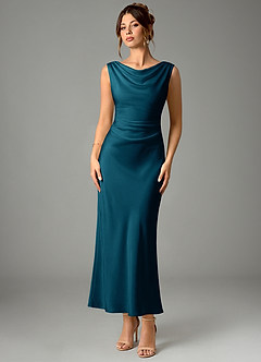 Azazie Kieryn Bridesmaid Dresses Ink Blue Mermaid Pleated Stretch Satin Dress image1