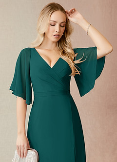 Azazie Cierra Bridesmaid Dresses Peacock A-Line V-Neck Chiffon Dress image6