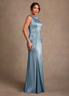 Azazie Franny Abiti per la Madre della Sposa Abito Tubino in Raso Elasticizzato Pizzo Blu Polveroso image3