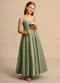Azazie Mochi Girls Formal Robe Demoiselle D'honneur Fillette Robe Princesse en Mat Satiné Plissée Pistache image4