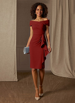 Azazie Monet Abiti per la Madre della Sposa Abito Tubino in Crepe Elasticizzato Plissettato Terracotta image1