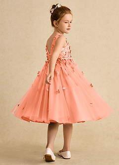 Azazie Lana Blumenmädchenkleider A-Linie ärmellos Matte Satin Kleid Sonnenuntergang image4
