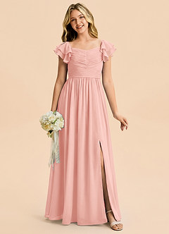 Azazie Anaya Junior A-Linie Herzausschnitt Chiffon Kleid Rosettenrosa image4