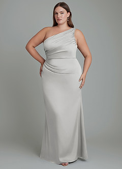 Azazie Akilah Bridesmaid Dresses Silver Mermaid One Shoulder Stretch Satin Dress image8