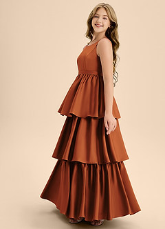 Azazie Meadowyn Junior Cinnamon A-Line Bow Stretch Satin Dress image5