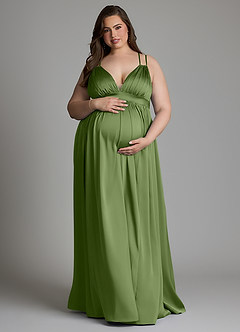 Azazie Emree Robes de demoiselle d'honneur de maternité Robe Trapèze Avec poches Longueur sol Satin extensible image5