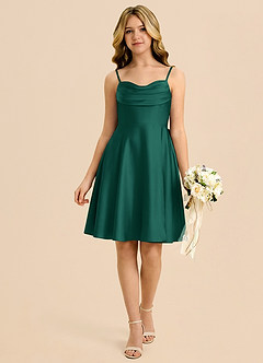 Azazie Bear Junior Robe Trapèze en Satin extensible Encolure en Forme de Cœur émeraude image1