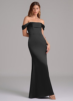 Azazie Miley Jurken voor thuis passen Converteerbaar Jurk van Stretch Satijn met Zeemeermin Off the Shoulder Zwart image1