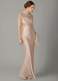 Azazie Jaleesa Bridesmaid Dresses English Rose Sheath High Neck Stretch Satin Dress image3