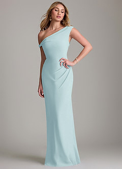Azazie Emerson Bridesmaid Dresses Sea Glass Sheath Off the Shoulder Chiffon Dress image1