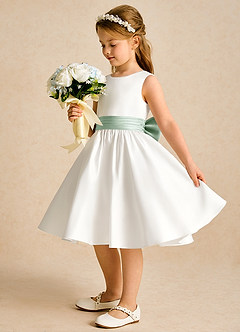 Azazie Sosie vestidos de niña de las flores Vestido de Marfil Agave de Satin Mate de Corte En A con Plisado image3