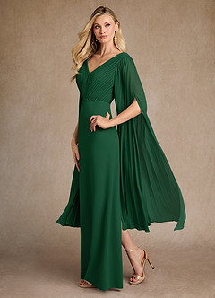 Azazie Ellsworth Mother of the Bride Dresses Dark Green Column Pleated Stretch Crepe Dress image4