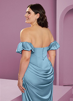 Barbie ♥ Azazie Brudtärnklänningar Klänning av Tubklänning i Stretch Satin Av axeln Stålblå Konvertibel image17