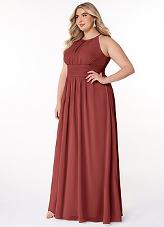 Azazie Bonnie Bridesmaid Dresses Terracotta A-Line Keyhole Ruched Chiffon Dress image8