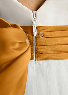 Azazie Sosie Abiti da Ragazza di Fiori Abito A-Line in Tulle Plissettato Avorio Caramello image5