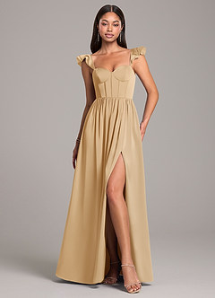 Azazie Denisse Brautjungfernkleider A-Linie Gestreift Stretch-Satin Kleid Gold image1