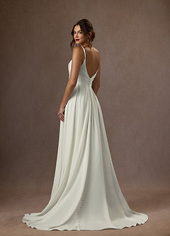 Azazie Caymus Wedding Dresses Cream A-Line Scoop Pleated Crepe Back Satin Dress image2