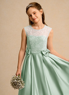 Azazie Candy Girl Jurken voor bloemenmeisjes Baljurk Jurk van Mat Satijn Boog Agave image8