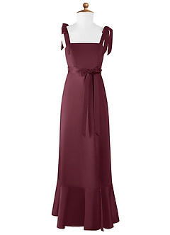Azazie Barbara Junior Cabernet A-Line Bow Matte Satin Dress image6