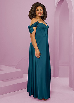 Barbie ♥ Azazie Brautjungfernkleider A-Linie Schulterfrei Stretch-Satin Kleid Tintenblau image12